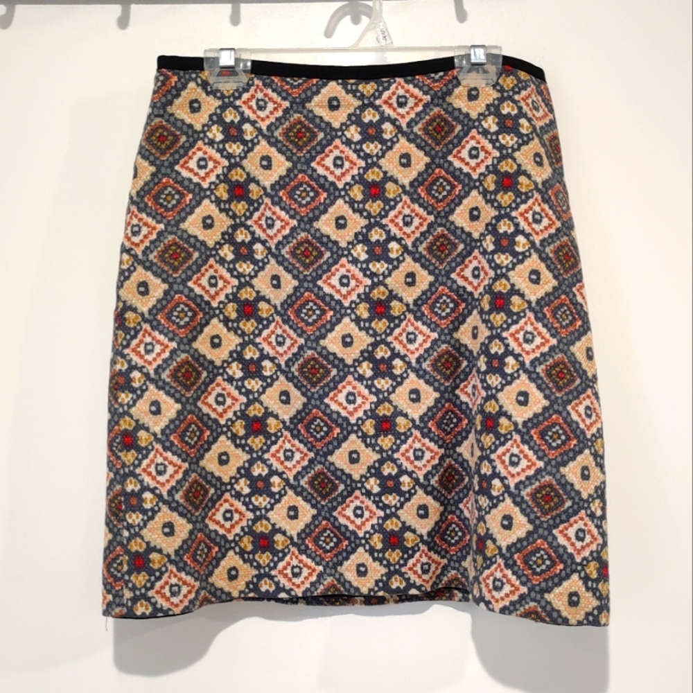 Loft abstract pattern mini skirt in muted fall colors - size 2
